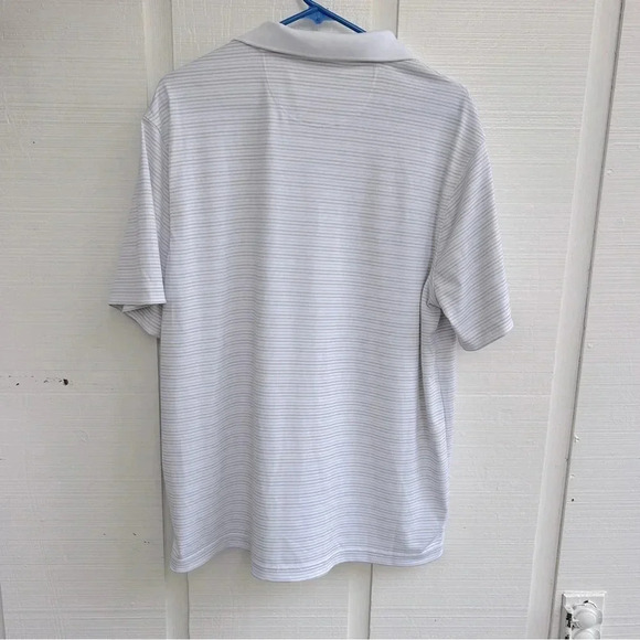 Men’s White & Gray Micro Striped Short Sleeve Performance Polo / XL - Picture 2 of 5